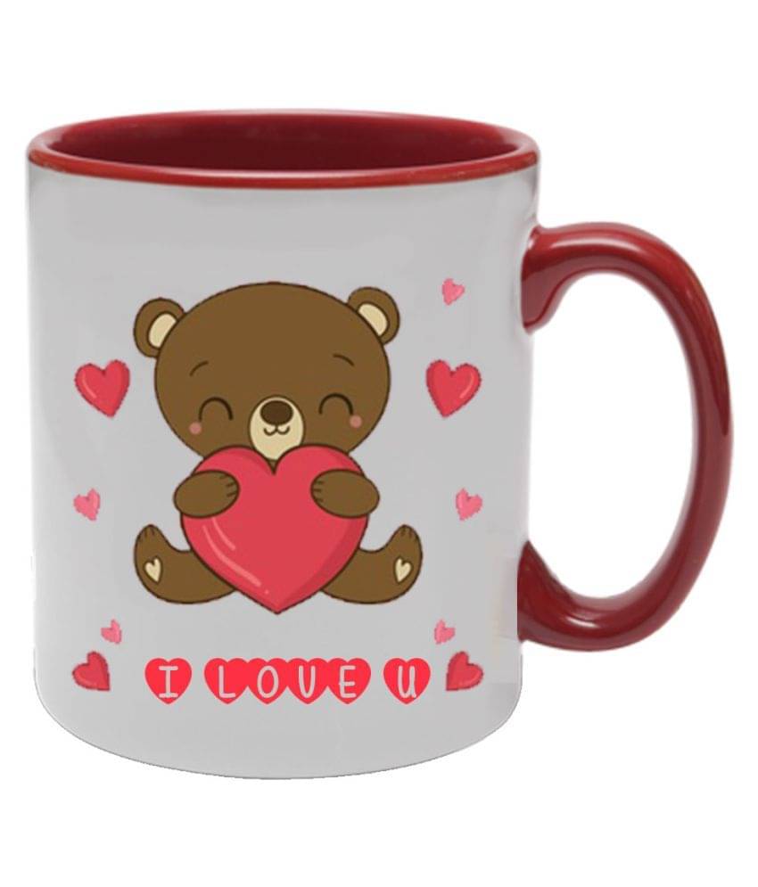     			COLOR YARD I love you quote on inner maroon printed Ceramic Coffee Mug 1 Pcs 325 ml