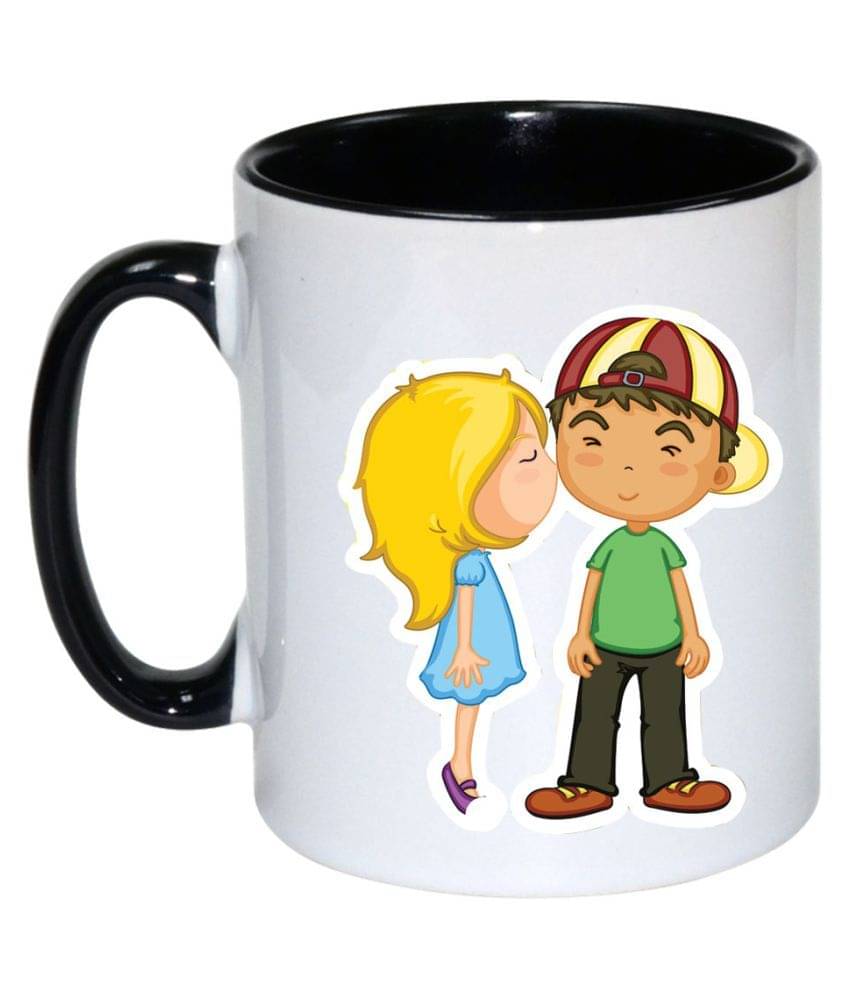 COLOR YARD boy and girl love couple with inner black printed Ceramic Coffee Mug 1 Pcs 325 ml COLOR YARD boy and girl love couple with inner black printed Ceramic Coffee Mug 1 Pcs 325 ml