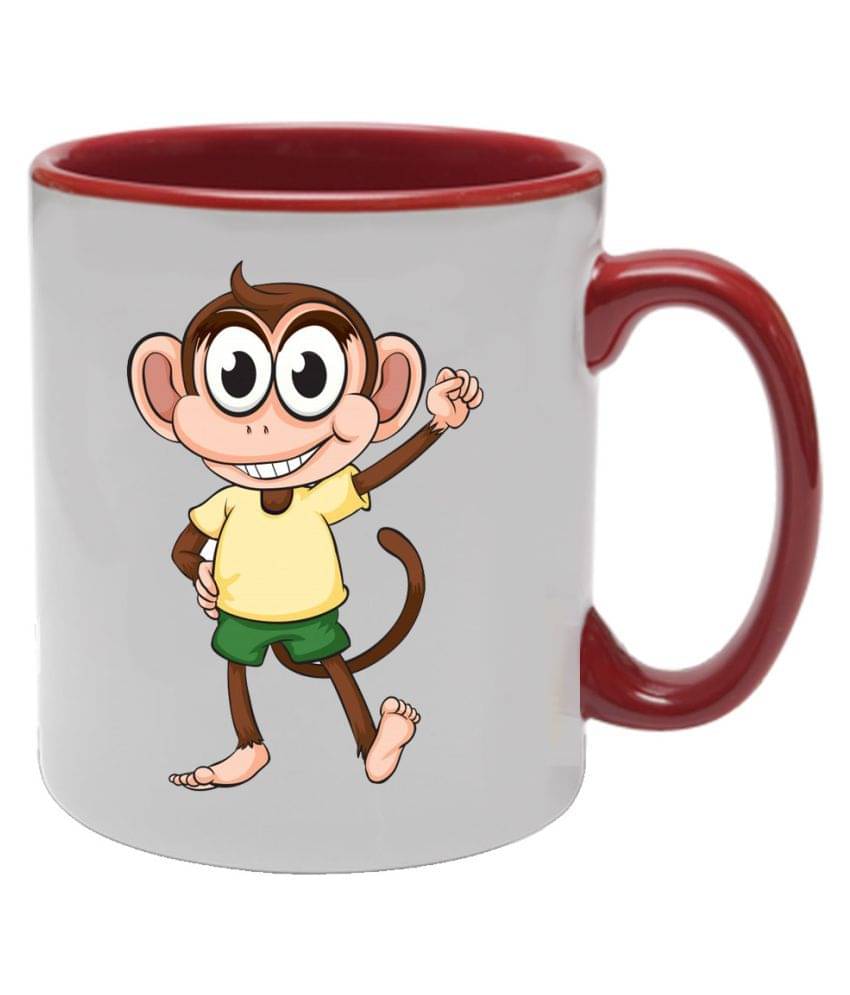 COLOR YARD cute dancing monkey inner maroon ceramic printed Ceramic Coffee Mug 1 Pcs 325 ml COLOR YARD cute dancing monkey inner maroon ceramic printed Ceramic Coffee Mug 1 Pcs 325 ml