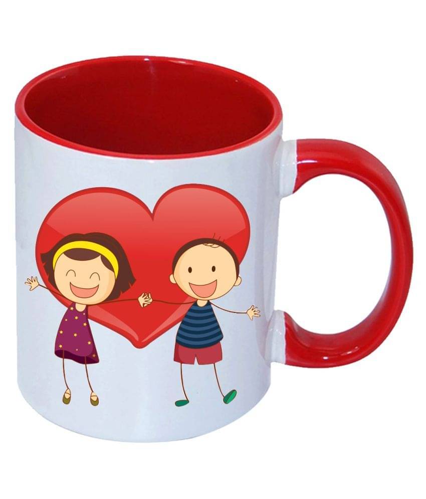     			COLOR YARD cute happy couple on inner red printed Ceramic Coffee Mug 1 Pcs 325 ml