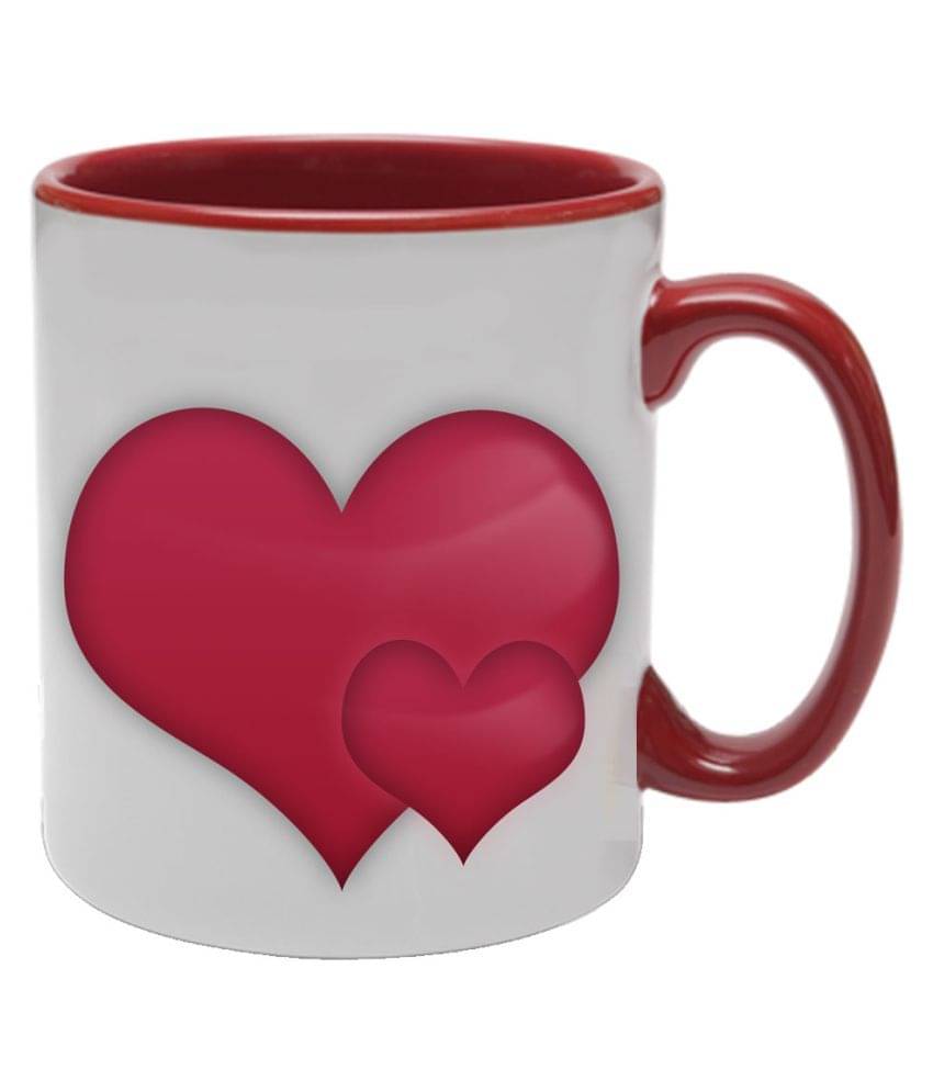     			COLOR YARD cute multiple hearts, on inner maroon printed Ceramic Coffee Mug 1 Pcs 325 ml