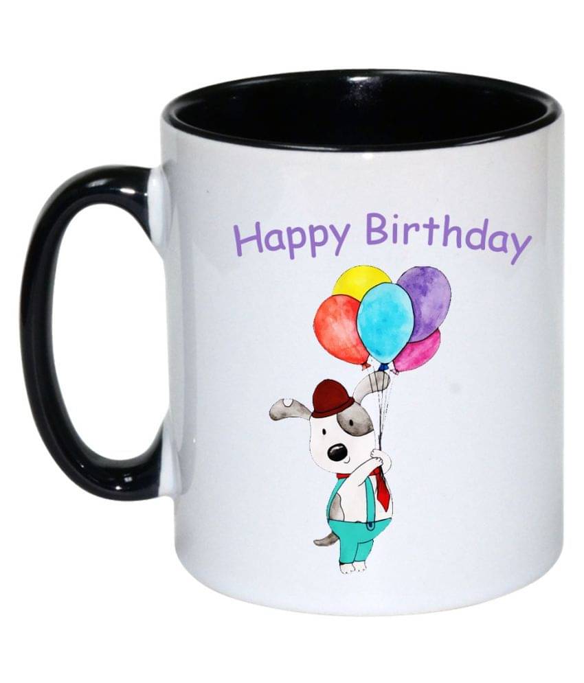     			COLOR YARD happy birth day inner black printed Ceramic Coffee Mug 1 Pcs 325 ml