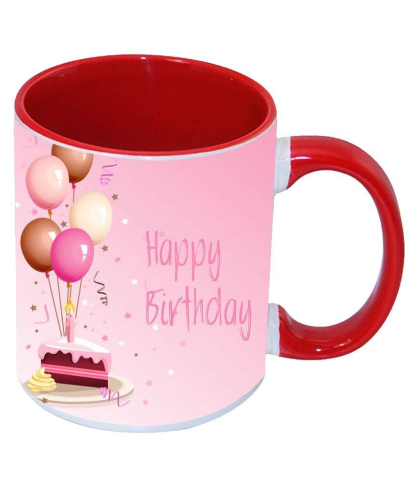     			COLOR YARD happy birth day design, on inner red printed Ceramic Coffee Mug 1 Pcs 325 ml
