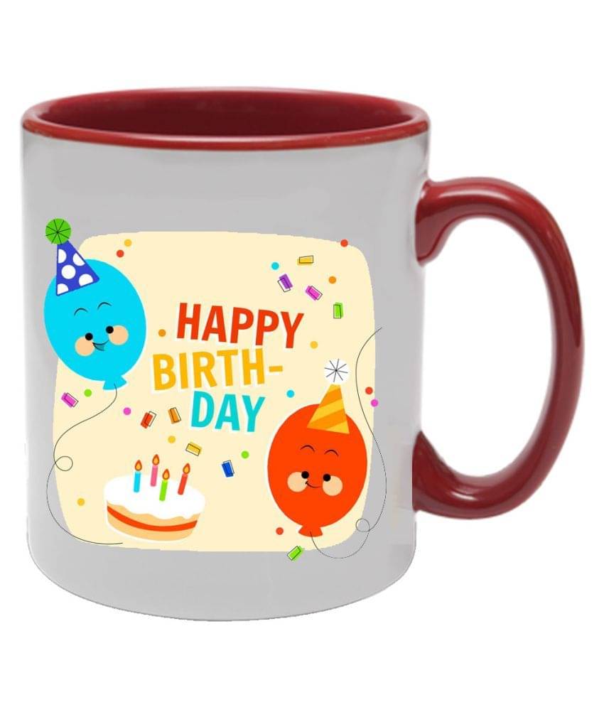 COLOR YARD happy birth day on inner maroon printed Ceramic Coffee Mug 1 Pcs 325 ml COLOR YARD happy birth day on inner maroon printed Ceramic Coffee Mug 1 Pcs 325 ml