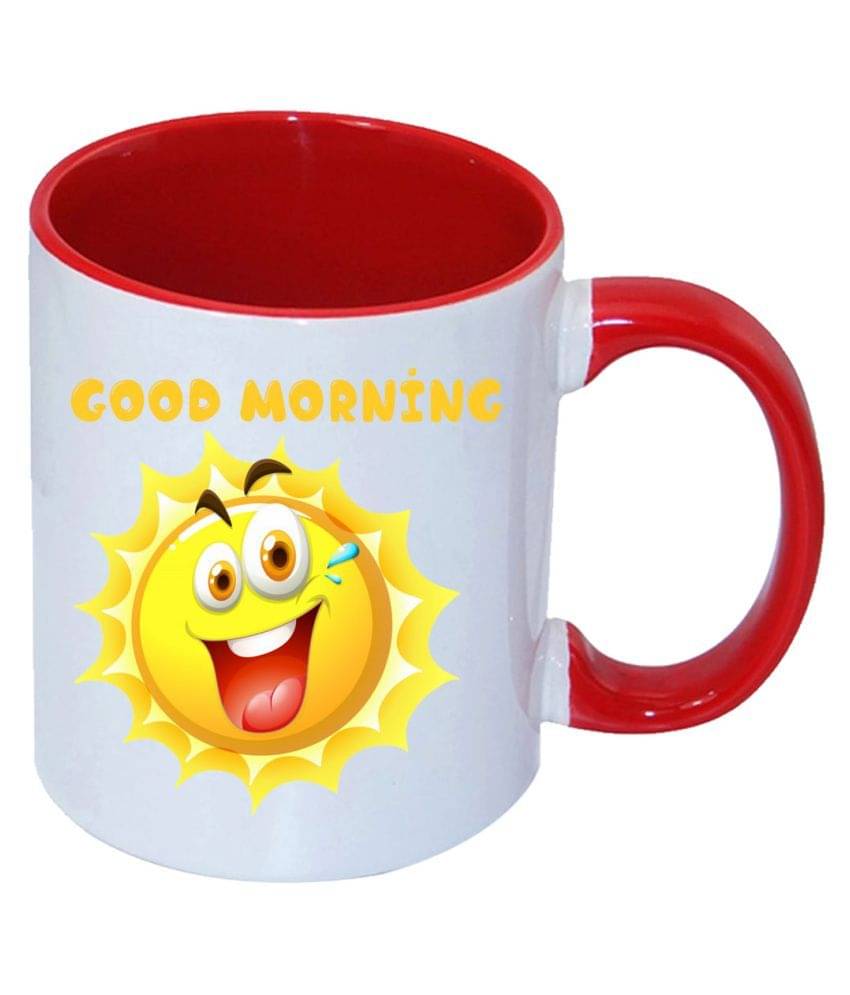 COLOR YARD happy sun with good morning, inner red printed Ceramic Coffee Mug 1 Pcs 325 ml COLOR YARD happy sun with good morning, inner red printed Ceramic Coffee Mug 1 Pcs 325 ml