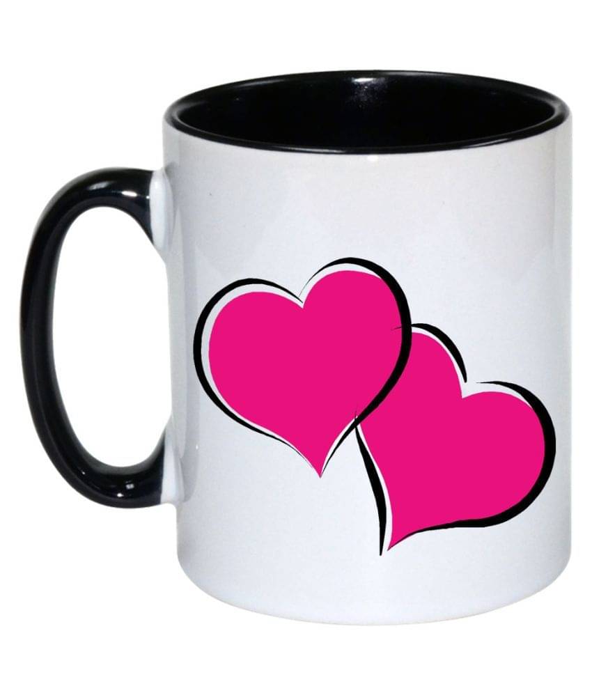     			COLOR YARD pink heart design on inner black printed Ceramic Coffee Mug 1 Pcs 325 ml