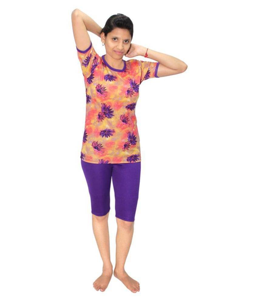     			Goodluck Purple T-Shirt & Shorts Combo Swimming Costume