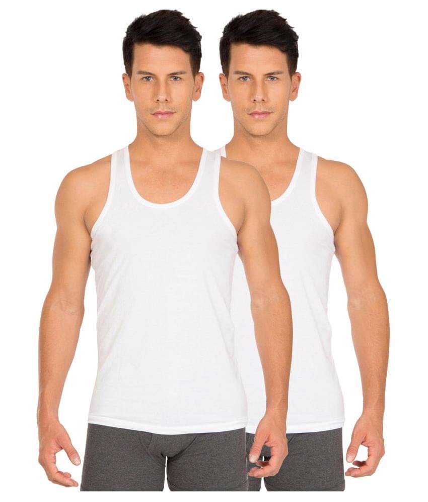     			Galatea White Sleeveless Vests
