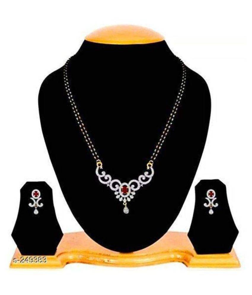     			Navya Collection Ruby Studded American Diamond Gold Platted Mangalsutra Set For Woman