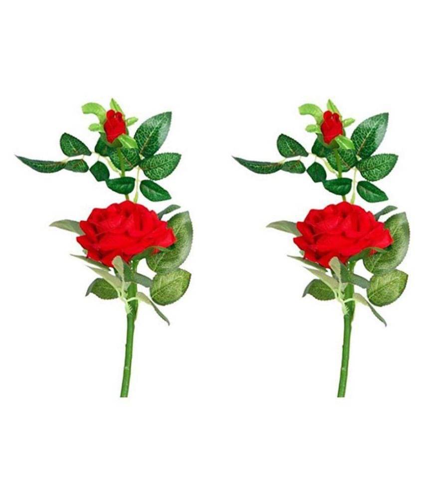 Green plant indoor Rose Red Artificial Flowers - Pack of 2 Green plant indoor Rose Red Artificial Flowers - Pack of 2