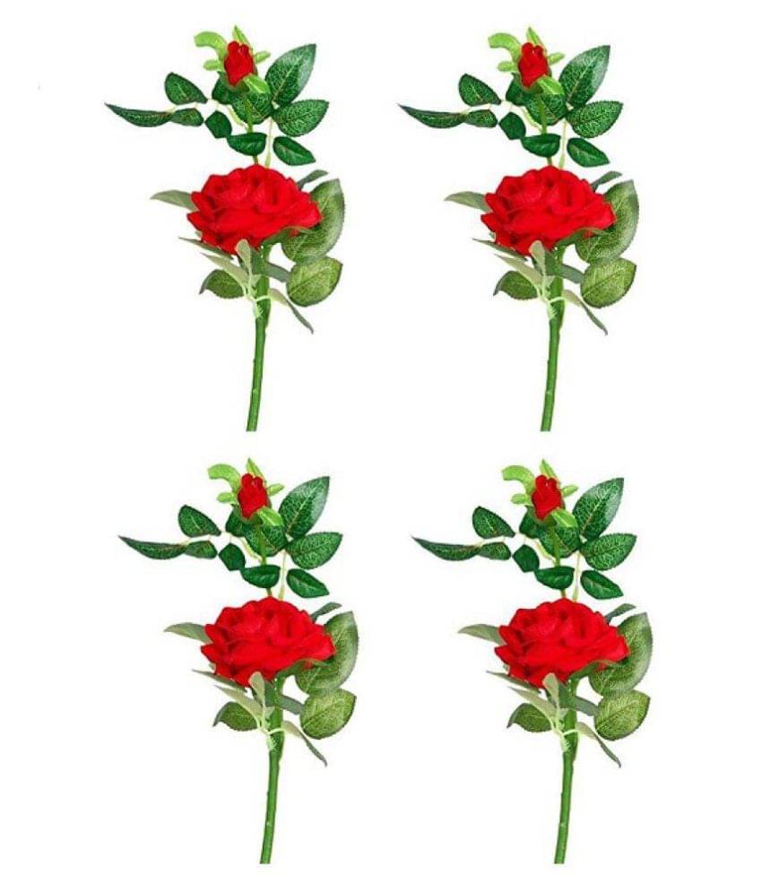 Green plant indoor Rose Red Artificial Flowers - Pack of 4 Green plant indoor Rose Red Artificial Flowers - Pack of 4