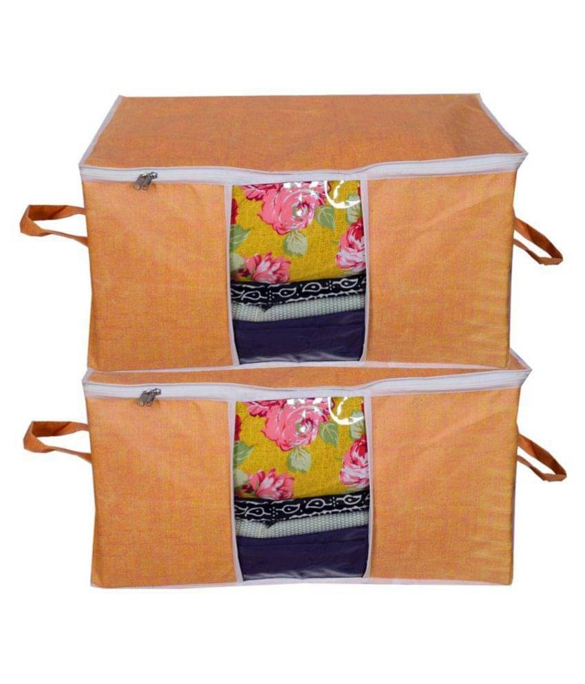     			Prettykrafts Cupboard/Closet Underbed Storage Bag, Storage Organizer, Blanket Cover with Side Handles - Brown (2, Golden)