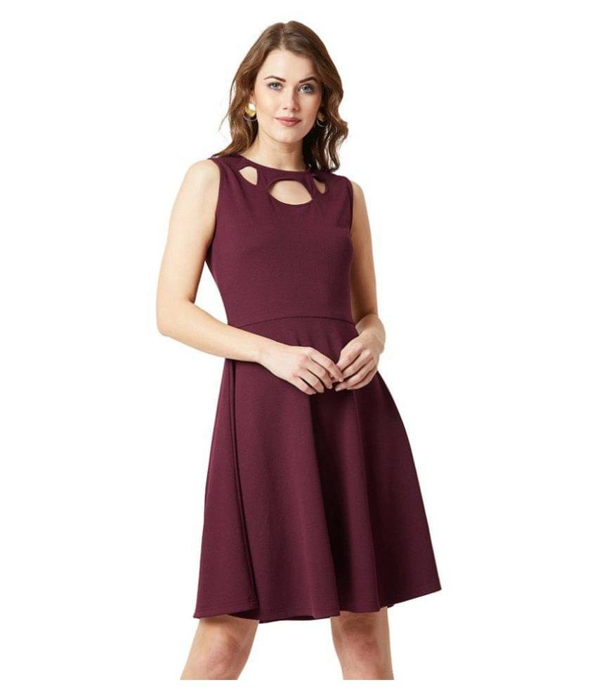     			Miss Chase Women Polyester Fit & Flare Dress ( Maroon )