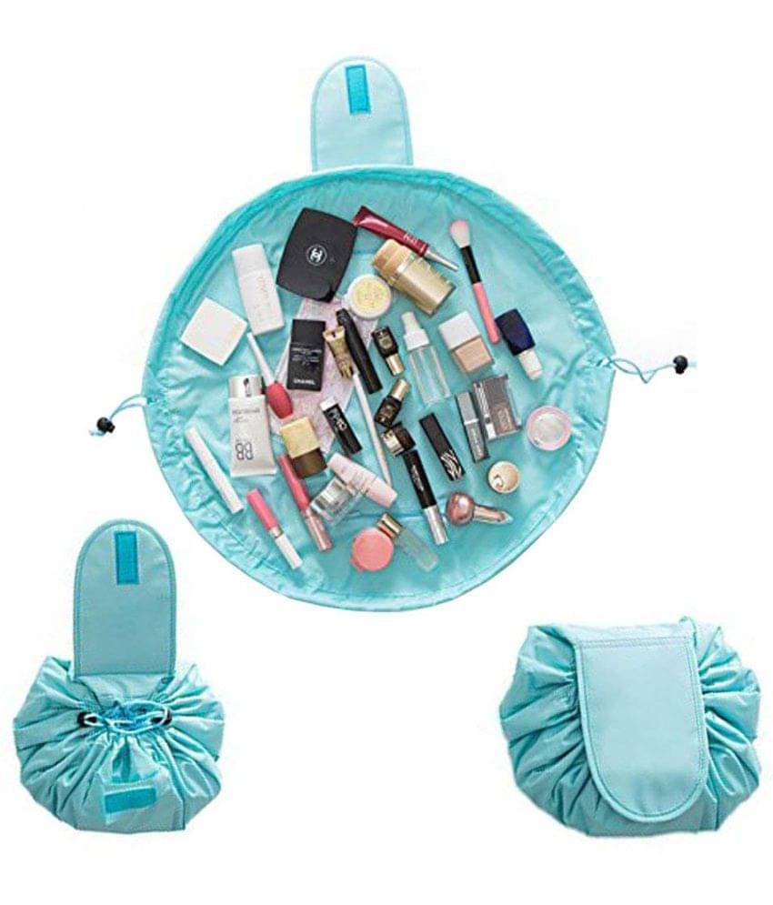     			House Of Quirk Blue Lazy Cosmetic Bag Drawstring Travel Makeup Pouch