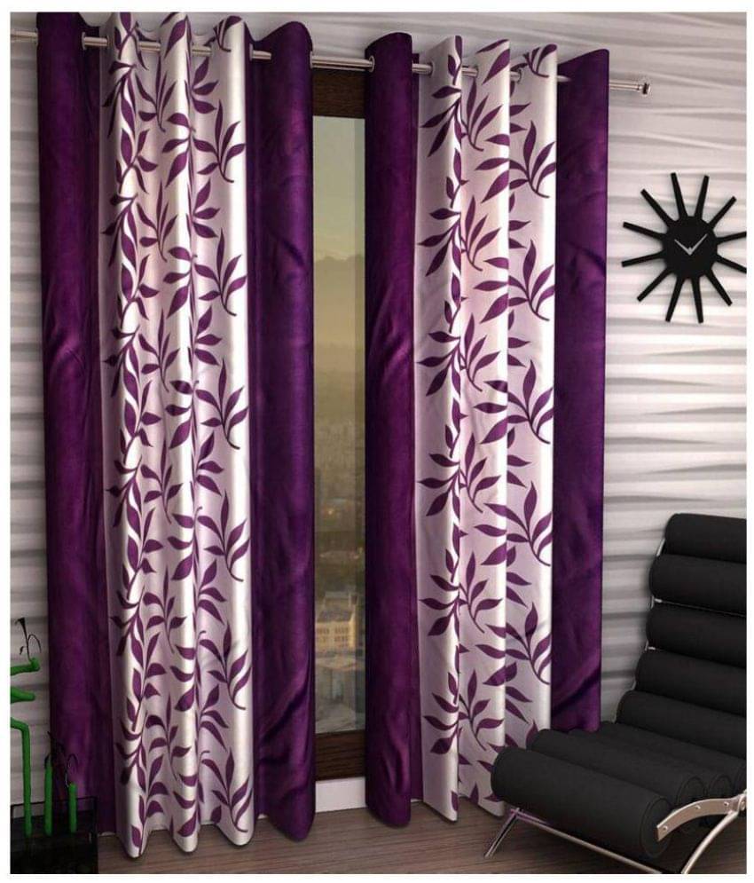 Panipat Textile Hub Floral Semi-Transparent Eyelet Window Curtain 5 ft Pack of 2 -Purple Panipat Textile Hub Floral Semi-Transparent Eyelet Window Curtain 5 ft Pack of 2 -Purple