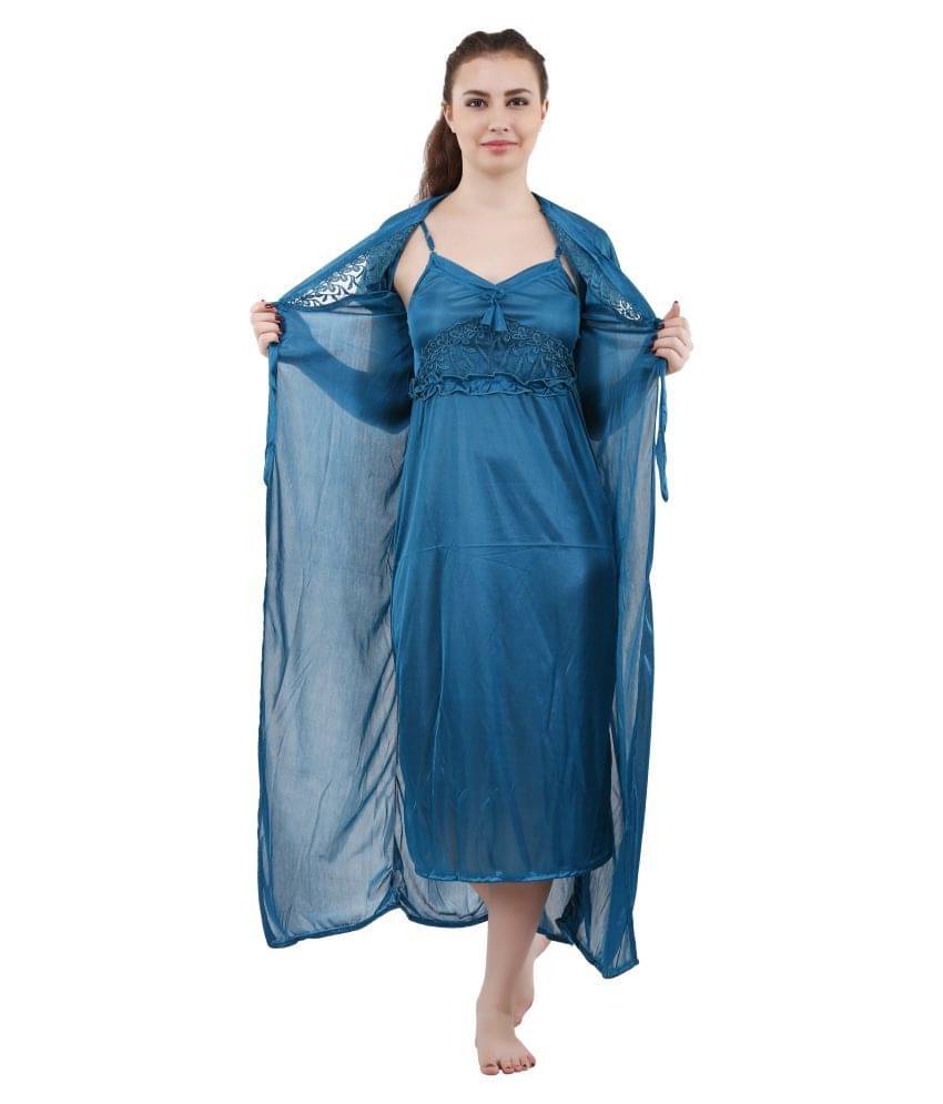 Romaisa Satin Nighty & Night Gowns - Blue Romaisa Satin Nighty & Night Gowns - Blue