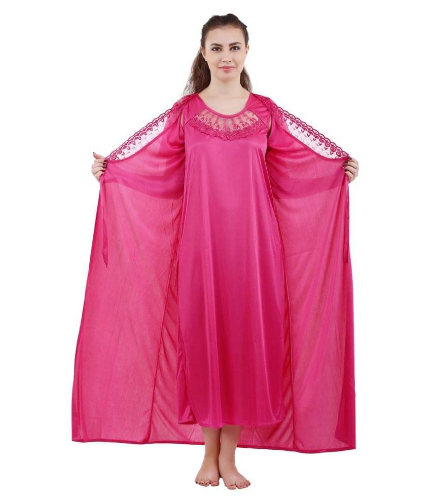     			Romaisa Satin Nighty & Night Gowns - Pink