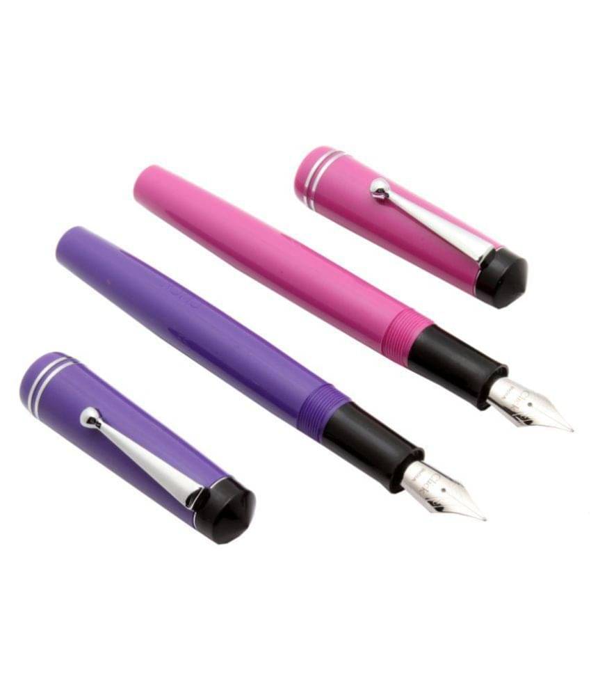     			Set Of 2 - Click Aristocrat Acrylic Fountain Pen Chrome Trims Fine Nib & Converter - Pink & Purple