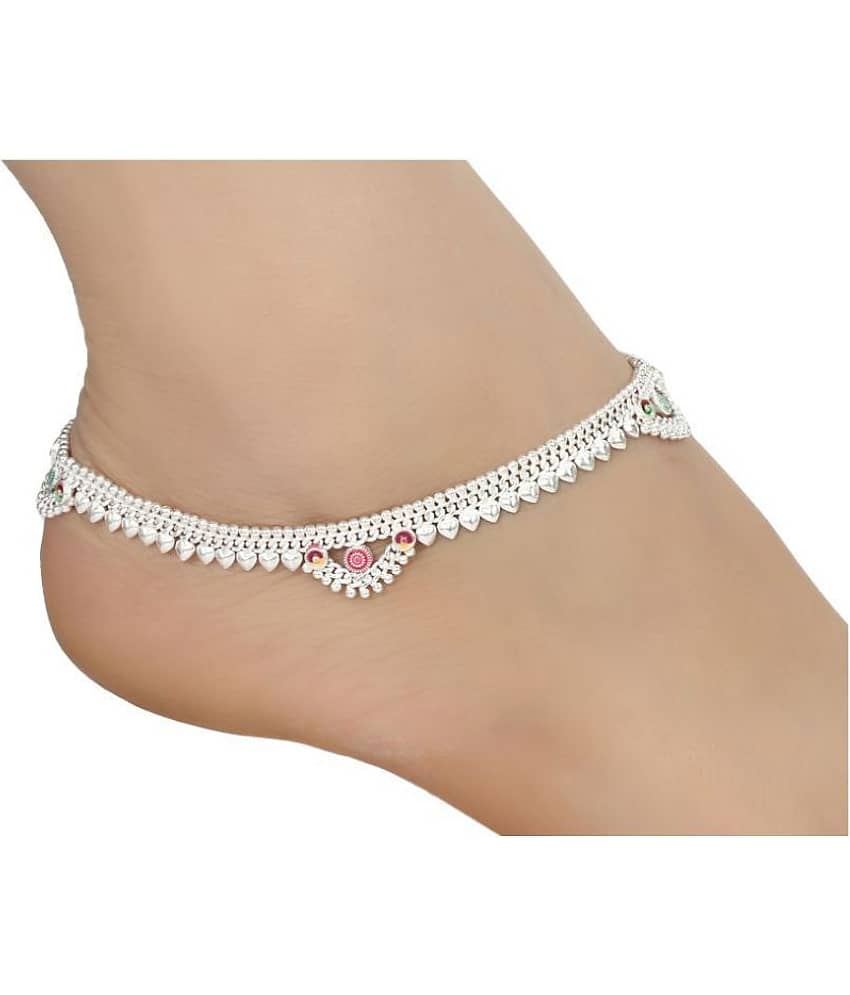 AanyaCentric Indian Traditional Ethnic Fancy Foot Jewellery Silver Plated White Metal Ghungroo Painjan Payal Imitation Anklets Pair for Women & Girls - Anklets | Buy online on ZillyBuy