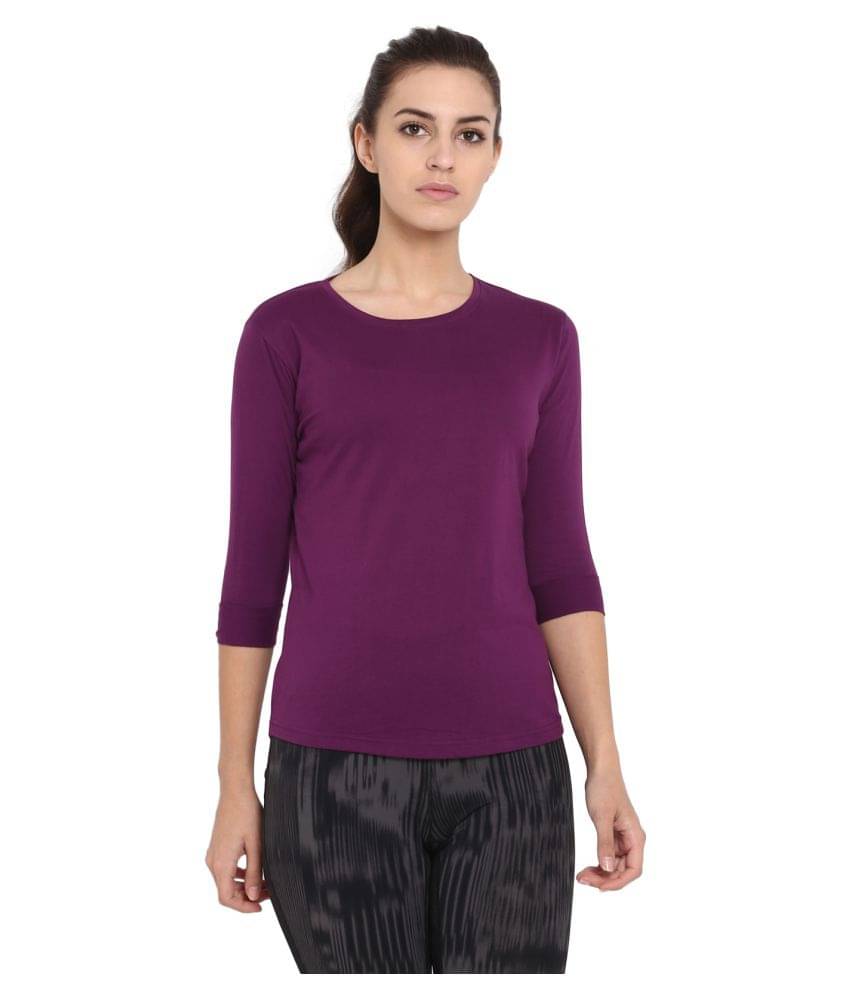     			Ap'pulse Women Cotton Solid Slim Fit Round Neck T-Shirt ( Purple )
