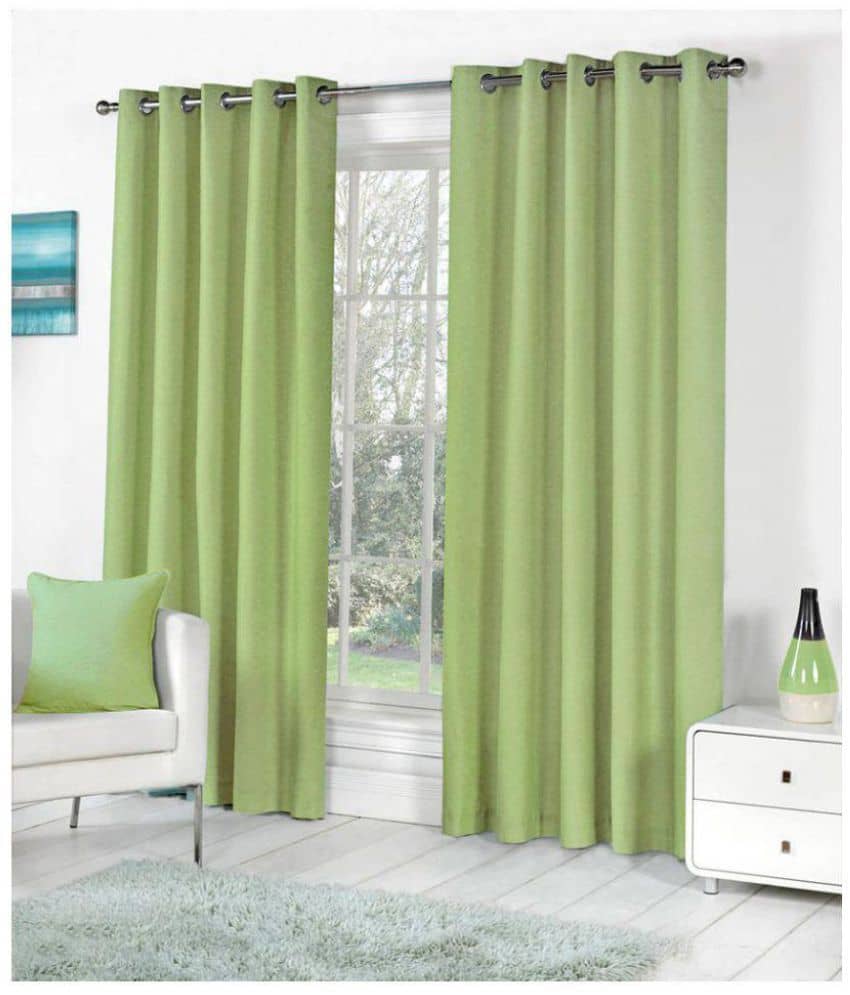 Phyto Home Solid Semi-Transparent Eyelet Door Curtain 7 ft Pack of 2 -Light Green