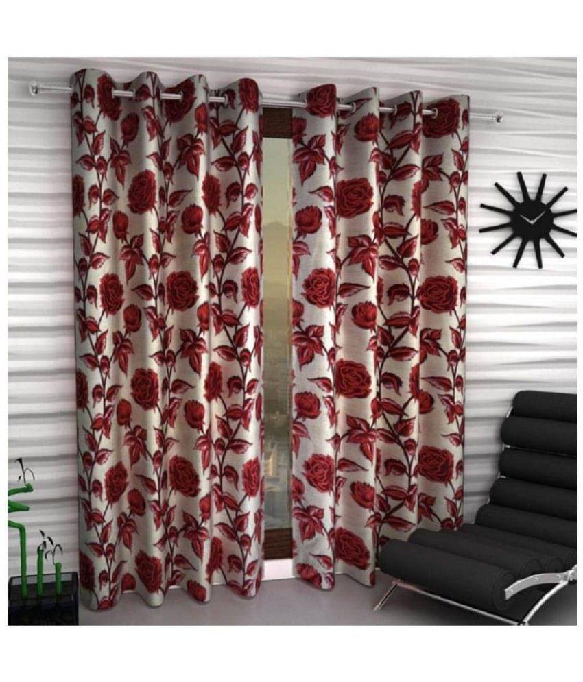 Tanishka Fabs Floral Semi-Transparent Eyelet Curtain 9 ft ( Pack of 4 ) - Maroon Tanishka Fabs Floral Semi-Transparent Eyelet Curtain 9 ft ( Pack of 4 ) - Maroon