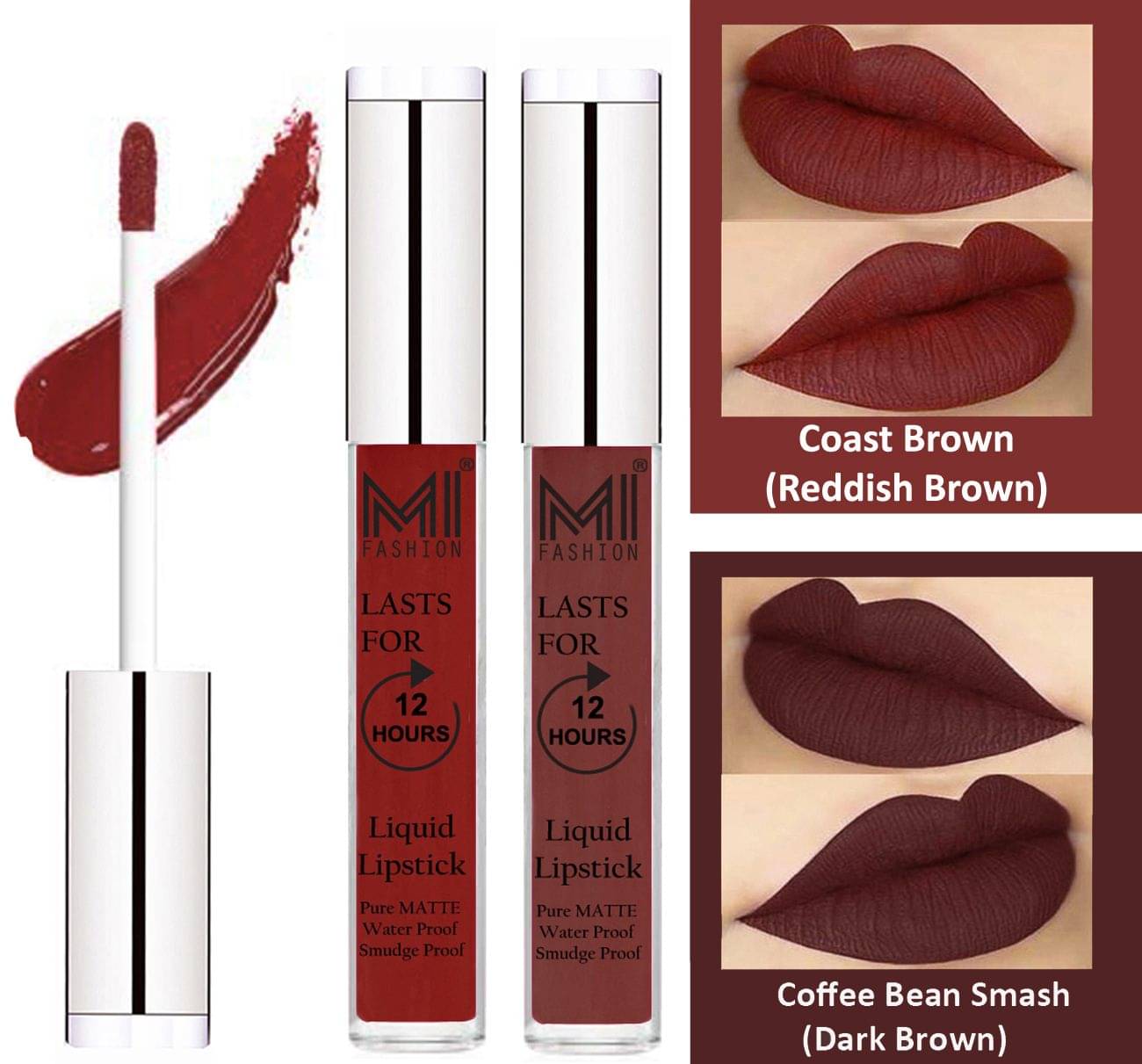 MI FASHION Liquid Lipstick Coast Brown,Dark Brown 3 ml Pack of 2 MI FASHION Liquid Lipstick Coast Brown,Dark Brown 3 ml Pack of 2