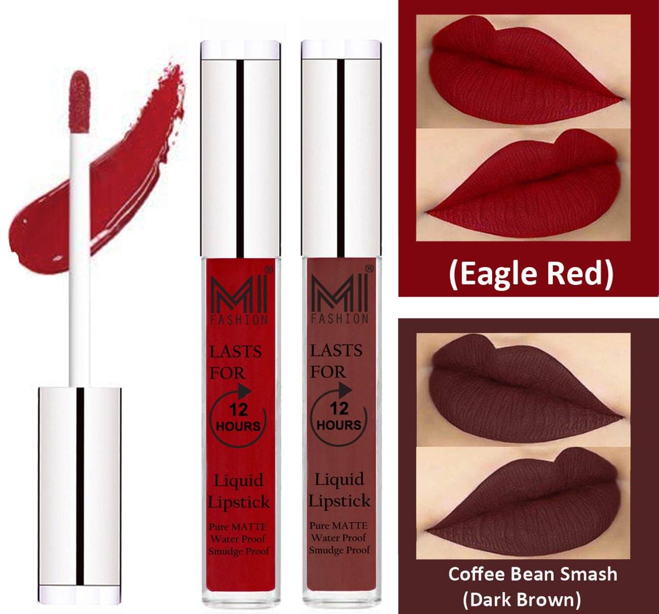     			MI FASHION Liquid Lipstick Eagle Red,Dark Brown 3 ml Pack of 2