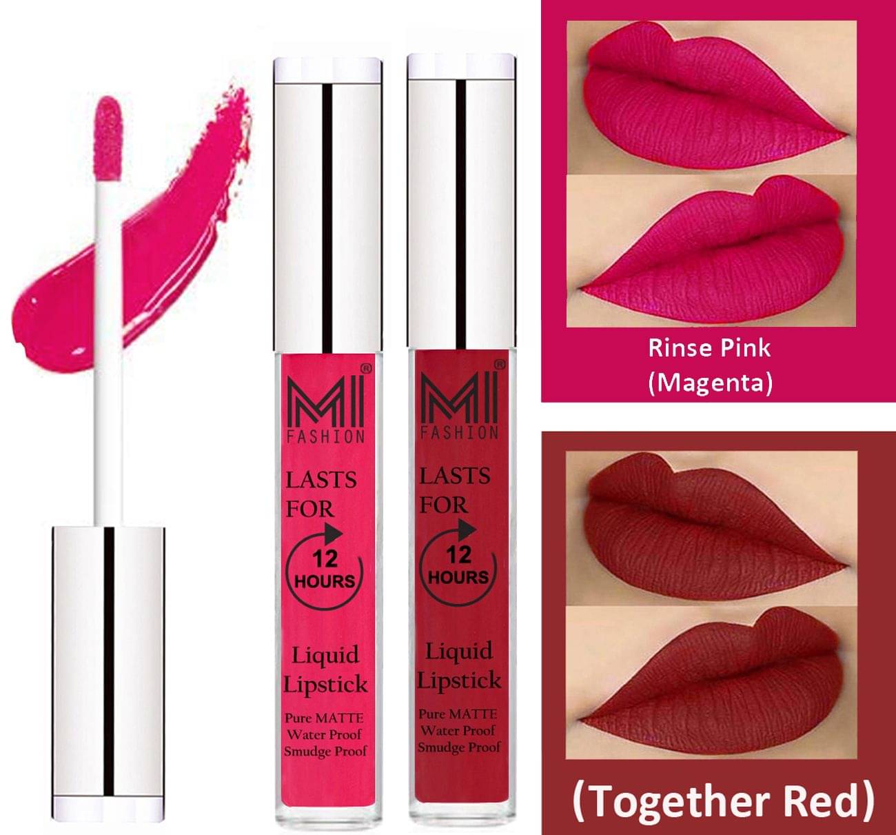     			MI FASHION Liquid Lipstick Magenta,Together Red 3 ml Pack of 2