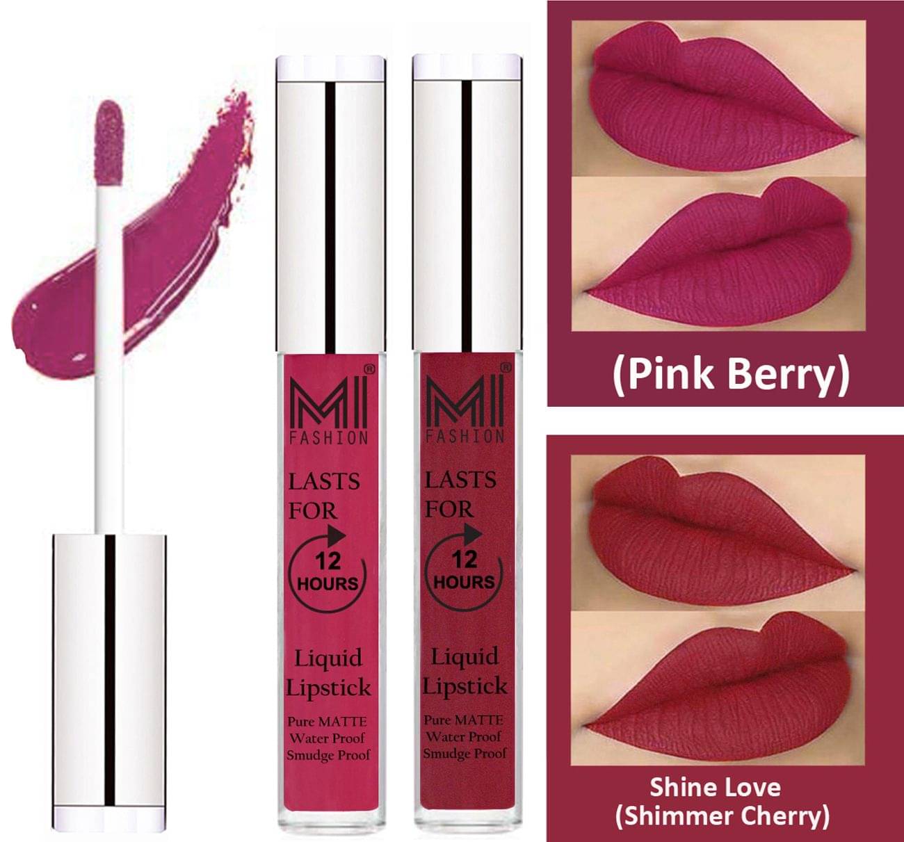 MI FASHION Liquid Lipstick Pink Berry Berry,Shimmer Cherry Pack of 2 MI FASHION Liquid Lipstick Pink Berry Berry,Shimmer Cherry Pack of 2