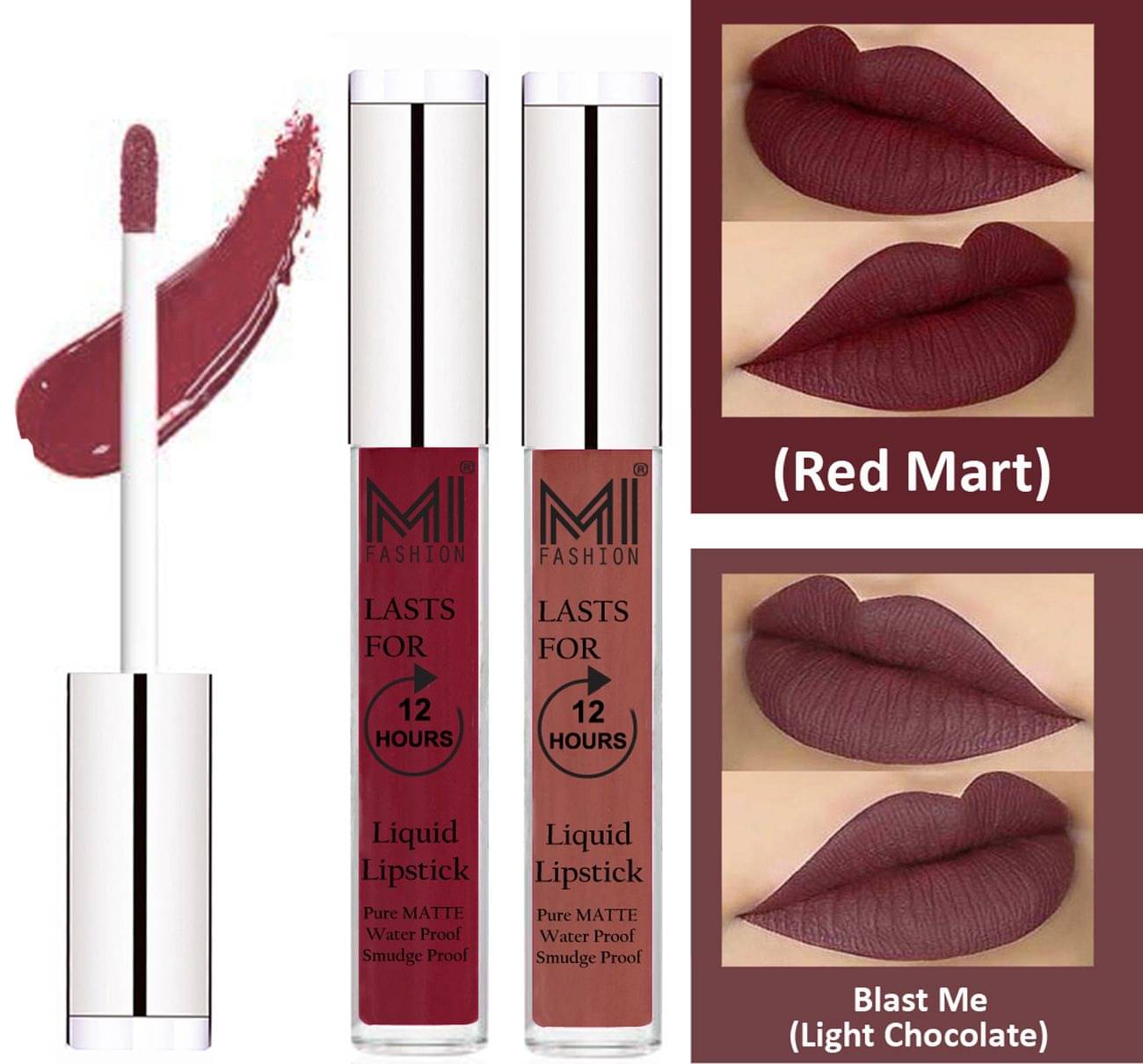     			MI FASHION Liquid Lipstick Red Mart,Light Chocolate  3 ml Pack of 2