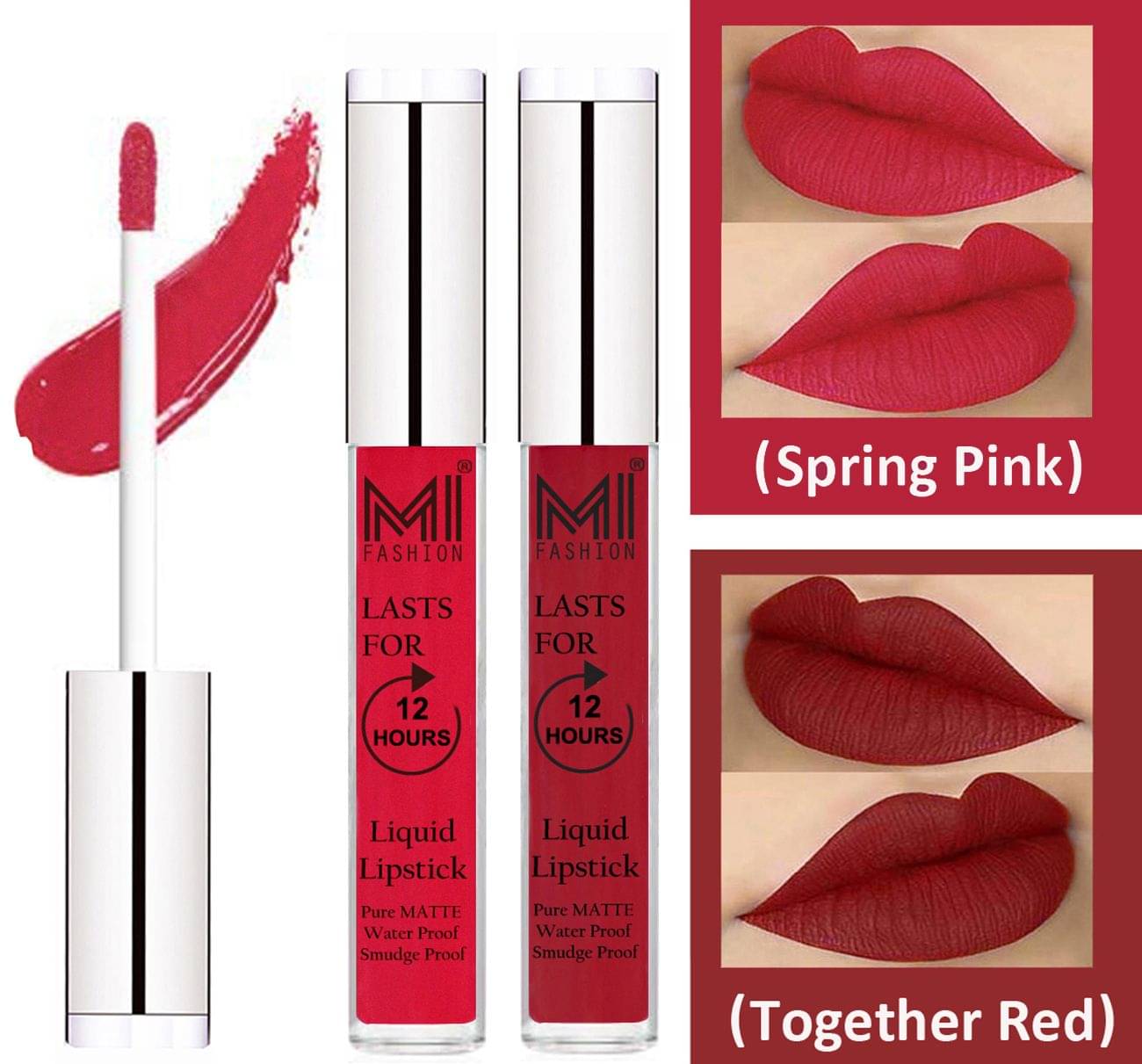    			MI FASHION Liquid Lipstick Spring Pink,Together Red 3 ml Pack of 2