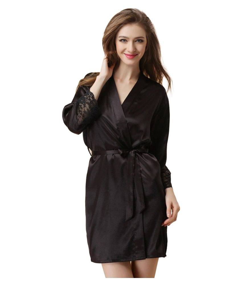 Bahucharaji Creation Satin Baby Doll Dresses Without Panty - Black Bahucharaji Creation Satin Baby Doll Dresses Without Panty - Black