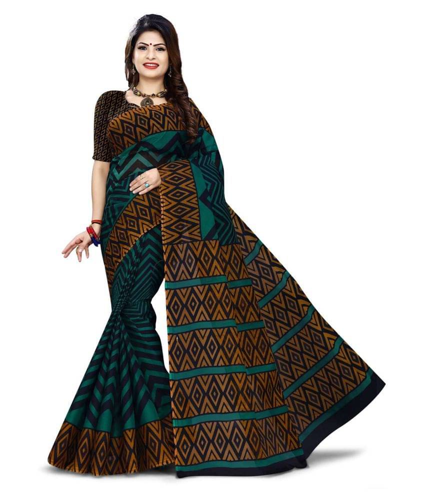 Jevi Prints Cotton Saree With Unstitched Blouse Piece ( Green ) Jevi Prints Cotton Saree With Unstitched Blouse Piece ( Green )