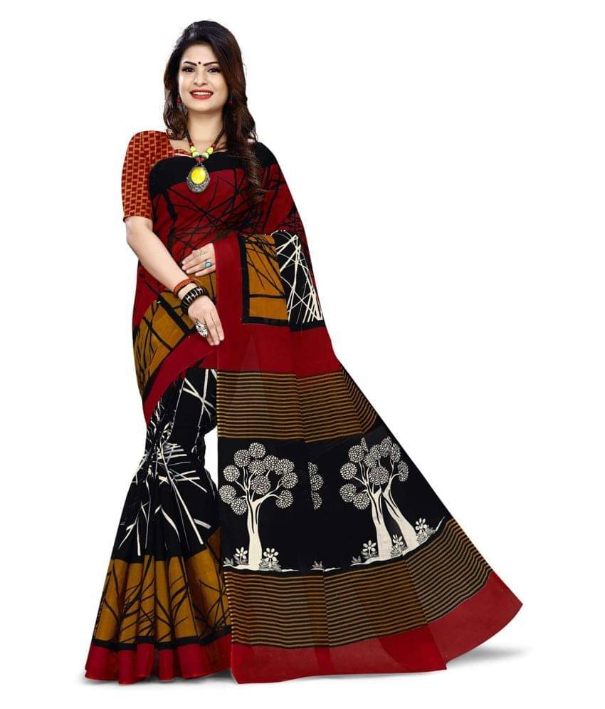 Jevi Prints Cotton Saree With Unstitched Blouse Piece ( Red ) Jevi Prints Cotton Saree With Unstitched Blouse Piece ( Red )