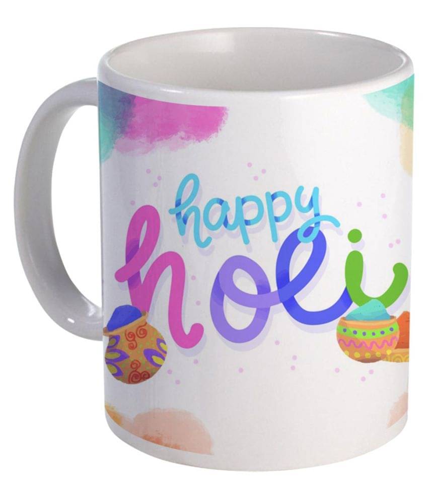     			COLOR YARD best happy holi with matka design printed on Ceramic Coffee Mug 1 Pcs 325 ml
