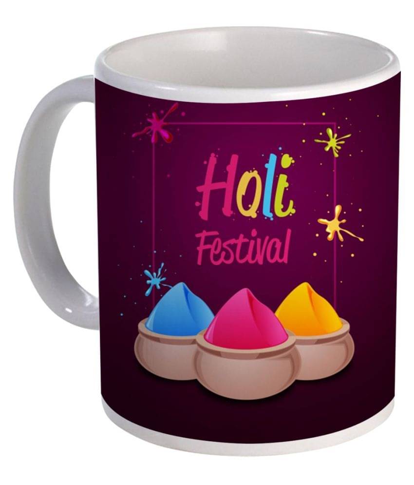 COLOR YARD best happy with three full gullal matka printed on Ceramic Coffee Mug 1 Pcs 325 ml COLOR YARD best happy with three full gullal matka printed on Ceramic Coffee Mug 1 Pcs 325 ml