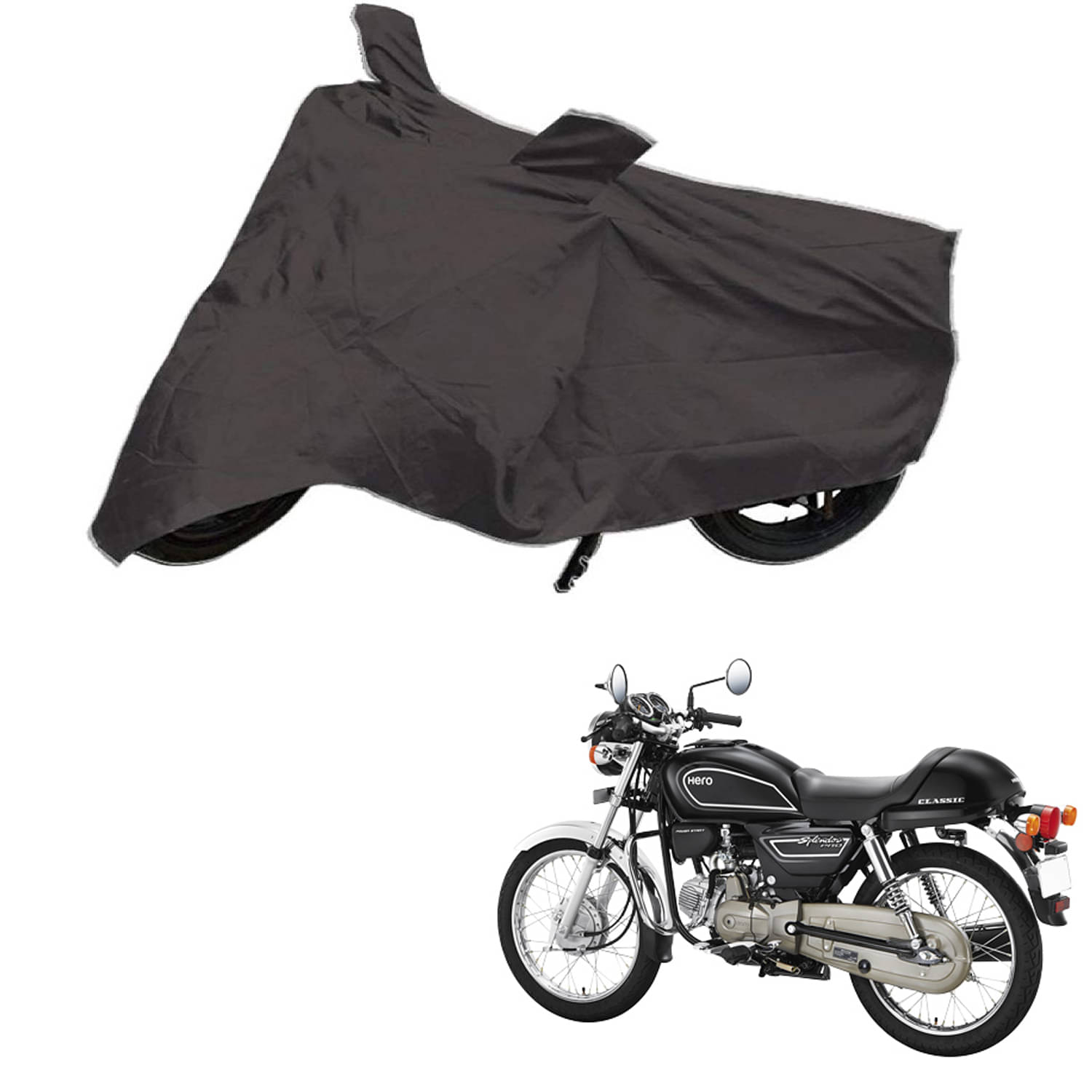     			AutoRetail Dust Proof Two Wheeler Polyster Cover for Hero Splendor Pro Classic (Mirror Pocket, Grey Color)