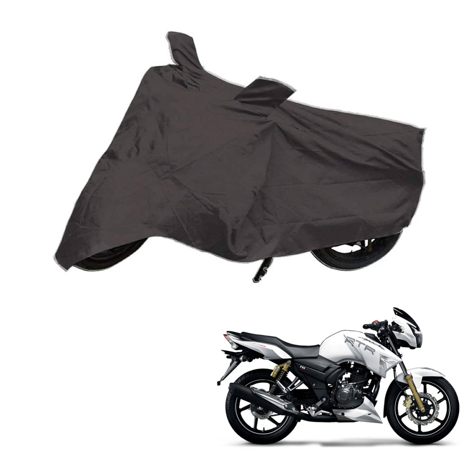     			AutoRetail Dust Proof Two Wheeler Polyster Cover for TVS Apache RTR 180 (Mirror Pocket, Grey Color)