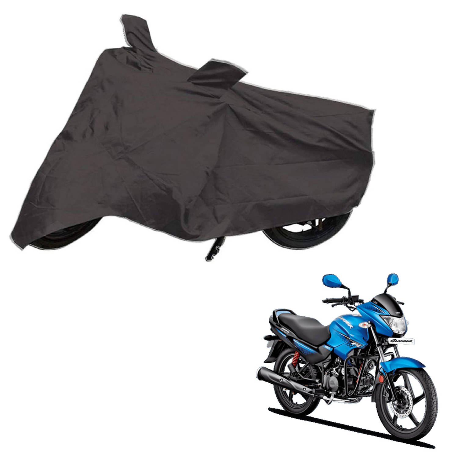     			AutoRetail Dust Proof Two Wheeler Polyster Cover for Hero Glamour Fi (Mirror Pocket, Grey Color)