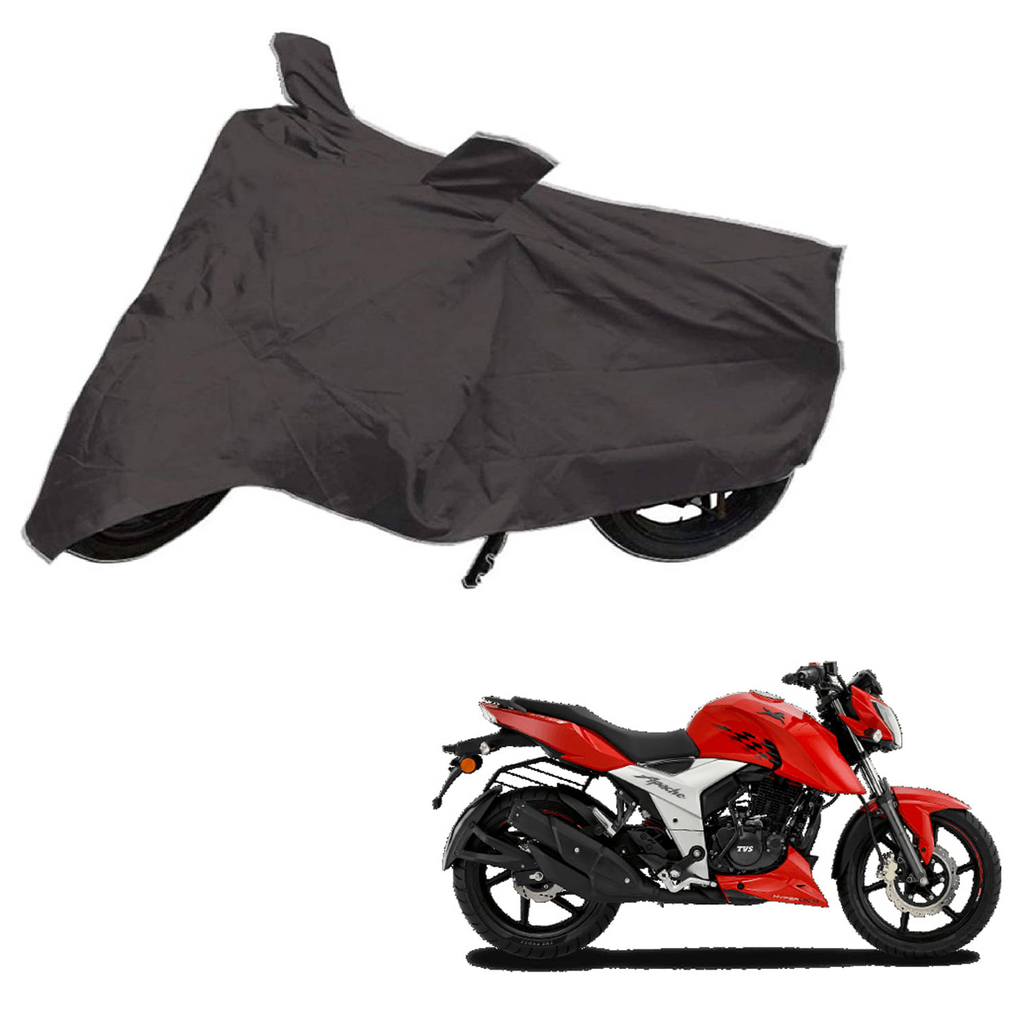     			AutoRetail Dust Proof Two Wheeler Polyster Cover for TVS Apache RTR (Mirror Pocket, Grey Color)