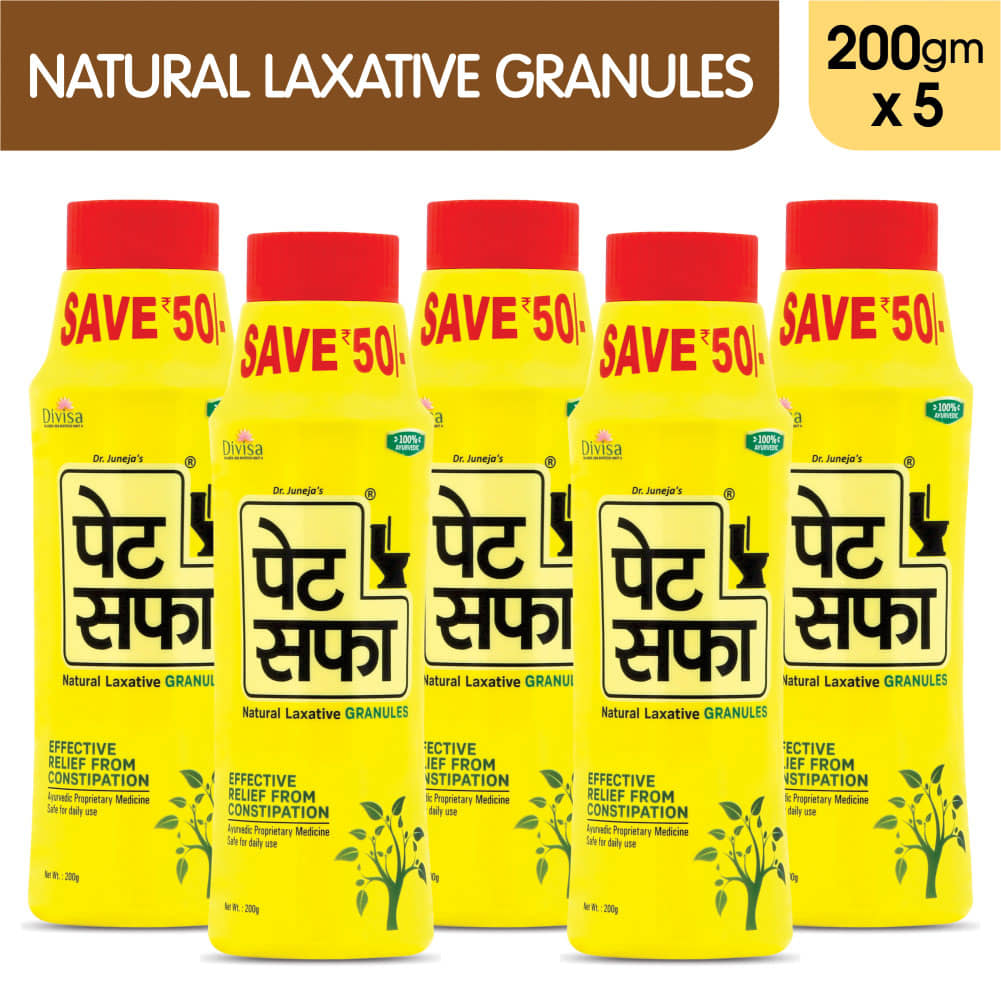 Pet Saffa Natural Laxative Granules 200Gm, Pack of 5 (Helpful In Constipation, Gas, Acidity, Kabz), Ayurvedic Medicine