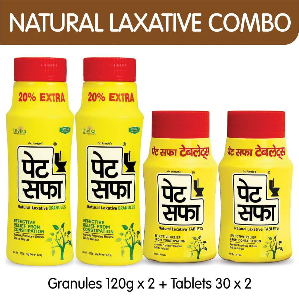 Pet Saffa Natural Laxative Granules 120Gm (Pack of 2) + 30 Tablets (Pack of 2) Combo Pack (Helpful In Constipation, Gas, Acidity, Kabz), Ayurvedic Medicine