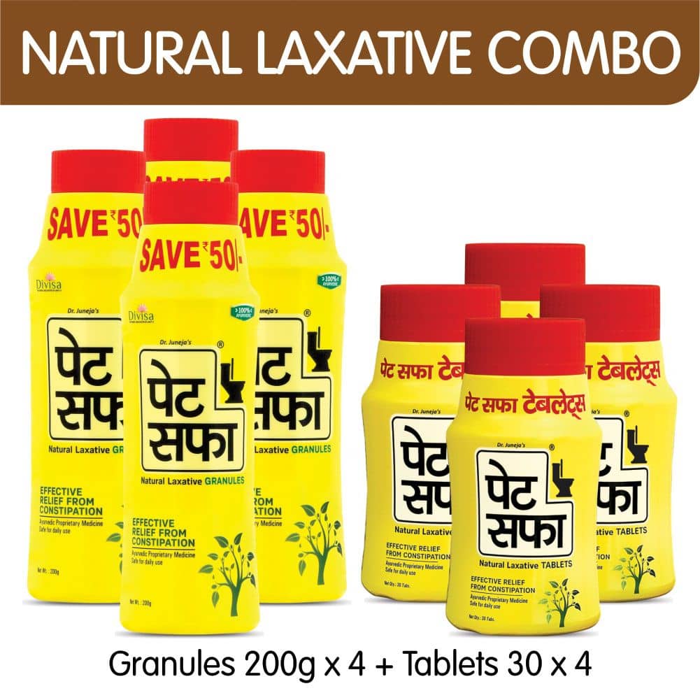 Pet Saffa Natural Laxative Granules 200Gm (Pack of 4) + 30 Tablets (Pack of 4) Combo Pack (Helpful In Constipation, Gas, Acidity, Kabz), Ayurvedic Medicine