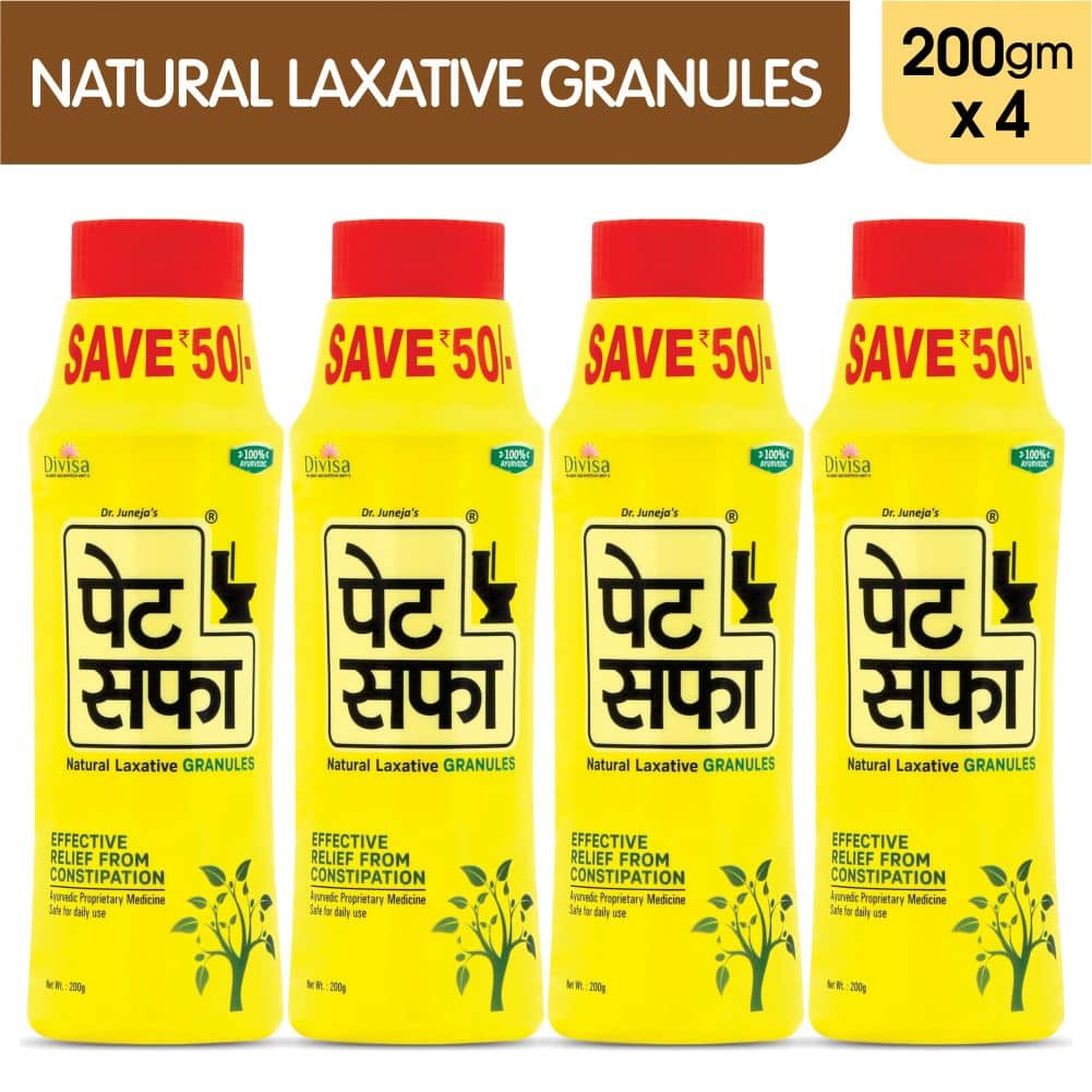 Pet Saffa Natural Laxative Granules 200Gm, Pack of 4 (Helpful In Constipation, Gas, Acidity, Kabz), Ayurvedic Medicine