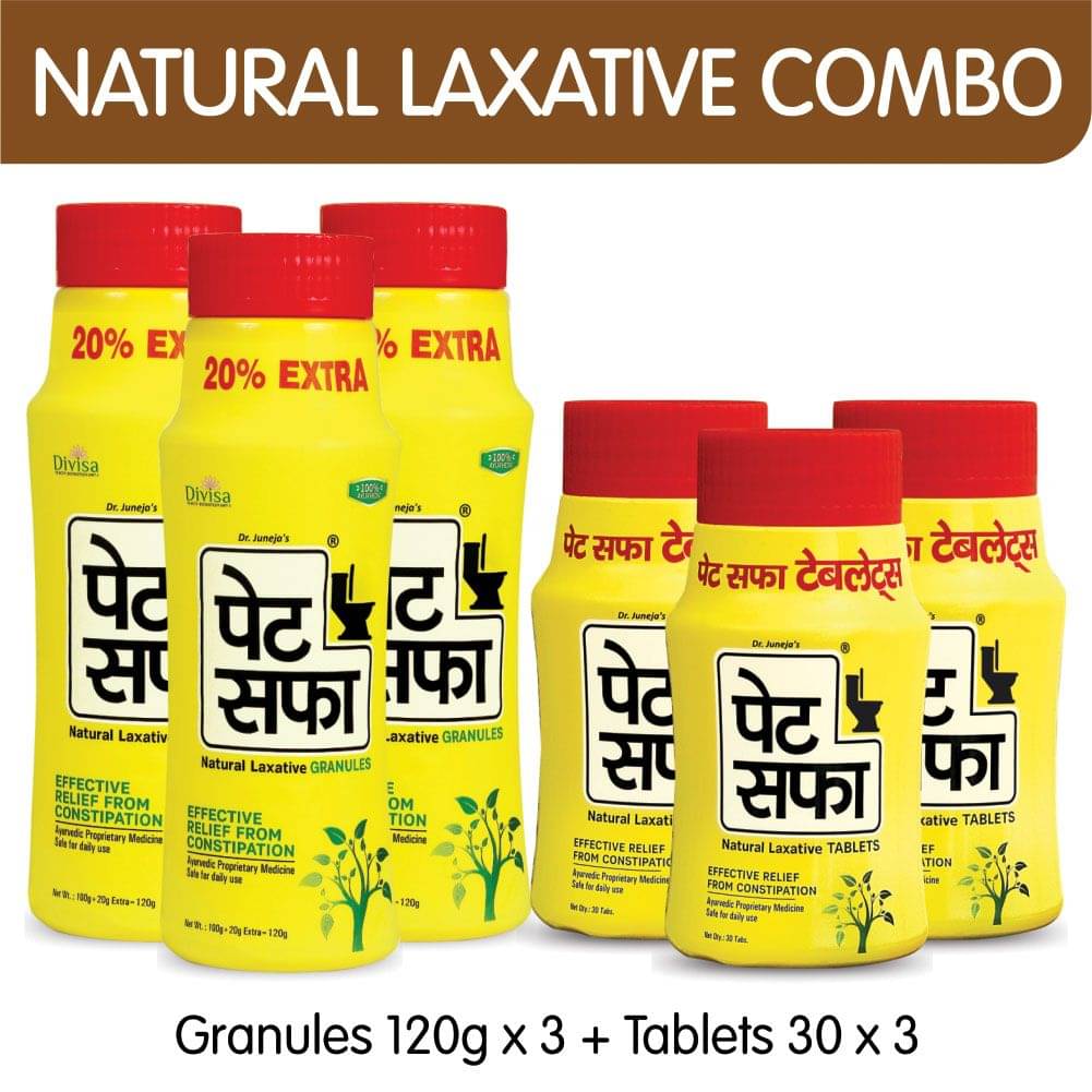     			Pet Saffa Natural Laxative Granules 120Gm (Pack of 3) + 30 Tablets (Pack of 3) Combo Pack (Helpful In Constipation, Gas, Acidity, Kabz), Ayurvedic Medicine
