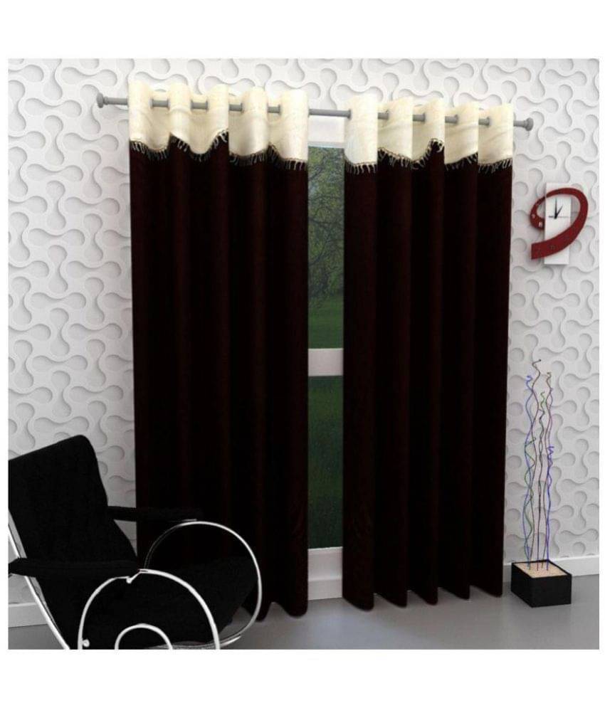     			Tanishka Fabs Floral Semi-Transparent Eyelet Curtain 7 ft ( Pack of 2 ) - Brown
