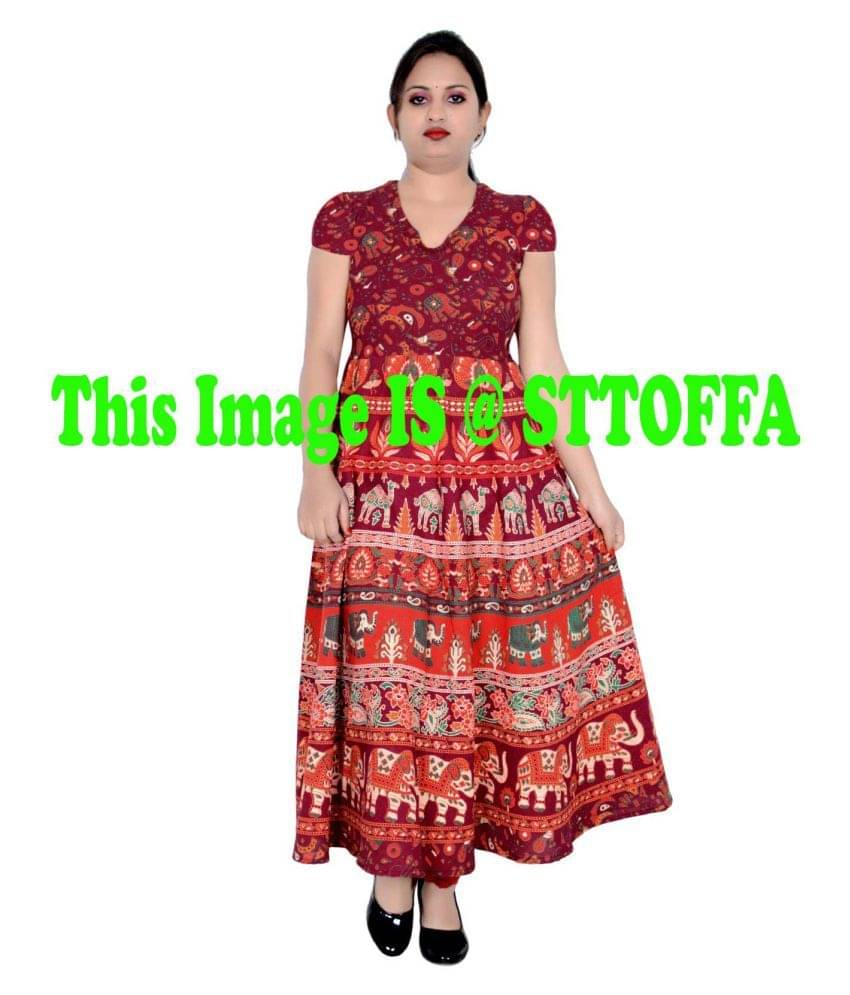     			Sttoffa Women Cotton Ethnic Dress ( Maroon )