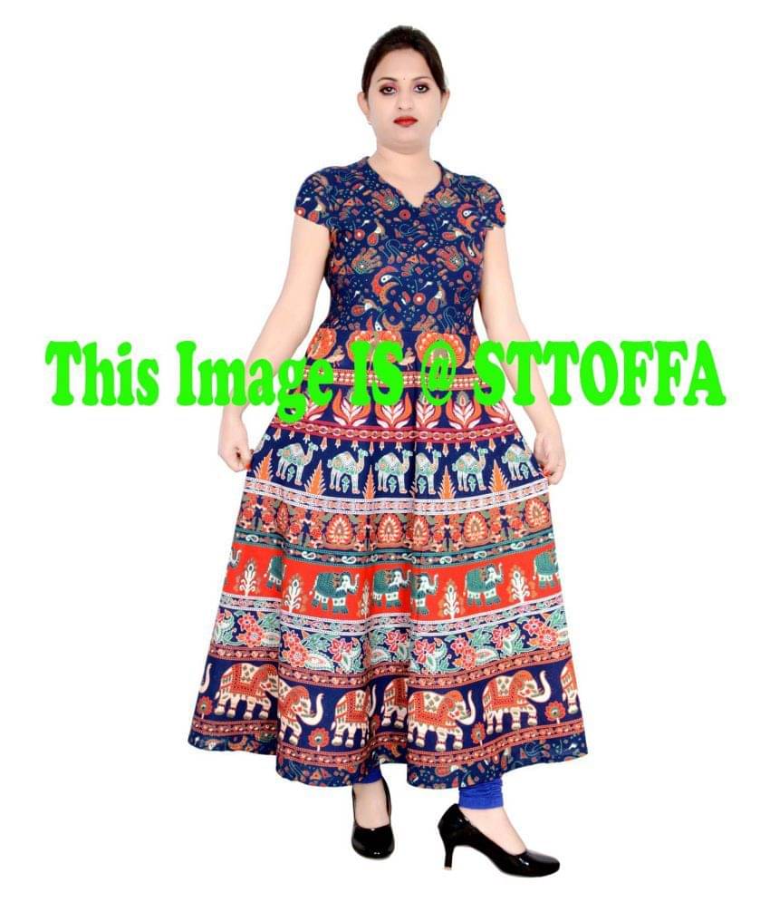     			Sttoffa Women Cotton Ethnic Dress ( Blue )