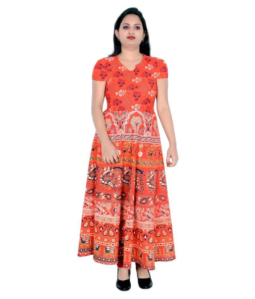     			Sttoffa Women Cotton Ethnic Dress ( Orange )